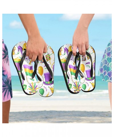 Mardi Gras Party Pattern Womens Flip Flops Carnival Mask Beads Hats Crown Summer Beach Sandals Casual Thong Slippers Comforta...