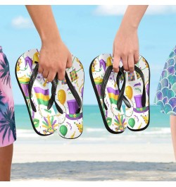 Mardi Gras Party Pattern Womens Flip Flops Carnival Mask Beads Hats Crown Summer Beach Sandals Casual Thong Slippers Comforta...