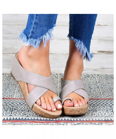 Women's Summer Solid Color Non Slip Slip On Fish Mouth Wedges Beach Open Toe Crisscross Breathable Sandals Slippers Shoes Sho...