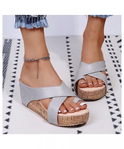 Women's Summer Solid Color Non Slip Slip On Fish Mouth Wedges Beach Open Toe Crisscross Breathable Sandals Slippers Shoes Sho...