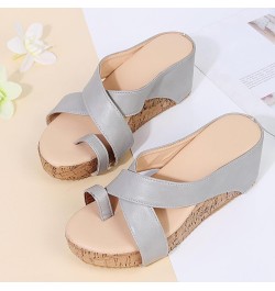 Women's Summer Solid Color Non Slip Slip On Fish Mouth Wedges Beach Open Toe Crisscross Breathable Sandals Slippers Shoes Sho...