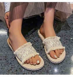 Heeled Sandals for Women Summer Summer Fashion Season Simple Flat Bottom Straw A Flip Flops Womens Born Sandals Size 6 Gold $...