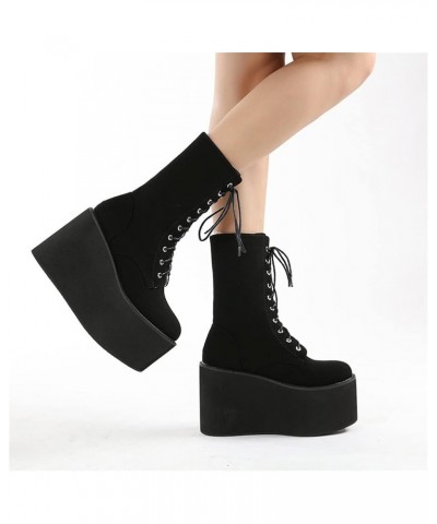 Women Goth Pearl Chain Platform Combat Boots Belt Buckle Lace Up Zipper Ankle Boots Leather Chunky Heel Shoes G $41.01 Boots