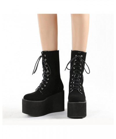 Women Goth Pearl Chain Platform Combat Boots Belt Buckle Lace Up Zipper Ankle Boots Leather Chunky Heel Shoes G $41.01 Boots