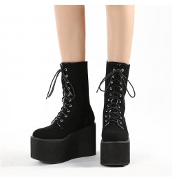 Women Goth Pearl Chain Platform Combat Boots Belt Buckle Lace Up Zipper Ankle Boots Leather Chunky Heel Shoes G $41.01 Boots