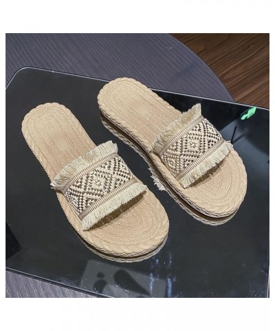 Heeled Sandals for Women Summer Summer Fashion Season Simple Flat Bottom Straw A Flip Flops Womens Born Sandals Size 6 Gold $...