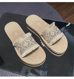 Heeled Sandals for Women Summer Summer Fashion Season Simple Flat Bottom Straw A Flip Flops Womens Born Sandals Size 6 Gold $...