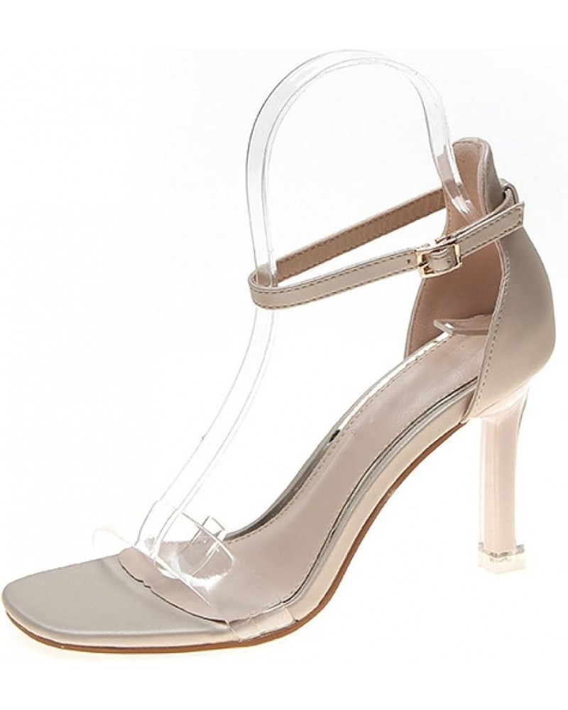 Summer Stiletto Heeled Sandals Comfort Open toe Buckle Classic Woman Evening Party Dress Shoes Beige $27.15 Sandals