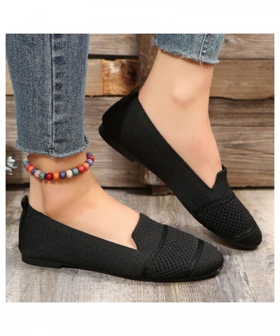 Ladies Fashion Solid Color Breathable Knitted Mesh Flat Casual Single Shoes Sandals for Women Casual Summer Black $13.01 Sandals