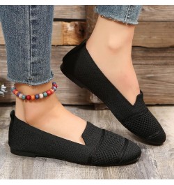 Ladies Fashion Solid Color Breathable Knitted Mesh Flat Casual Single Shoes Sandals for Women Casual Summer Black $13.01 Sandals