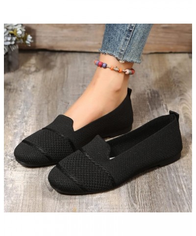 Ladies Fashion Solid Color Breathable Knitted Mesh Flat Casual Single Shoes Sandals for Women Casual Summer Black $13.01 Sandals