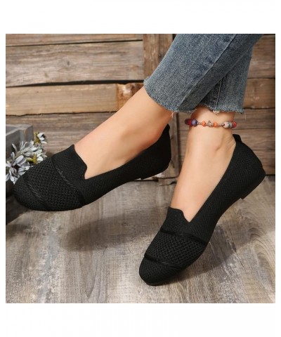 Ladies Fashion Solid Color Breathable Knitted Mesh Flat Casual Single Shoes Sandals for Women Casual Summer Black $13.01 Sandals