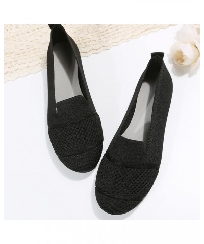 Ladies Fashion Solid Color Breathable Knitted Mesh Flat Casual Single Shoes Sandals for Women Casual Summer Black $13.01 Sandals