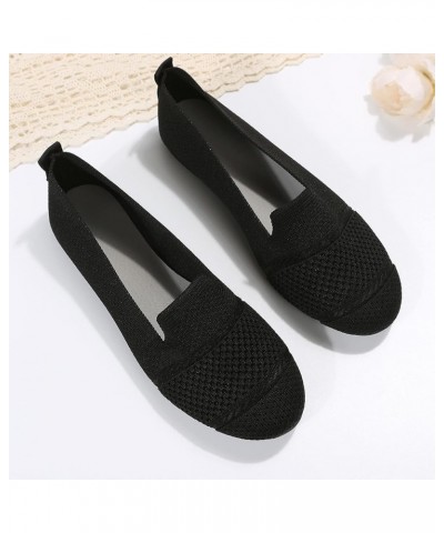 Ladies Fashion Solid Color Breathable Knitted Mesh Flat Casual Single Shoes Sandals for Women Casual Summer Black $13.01 Sandals