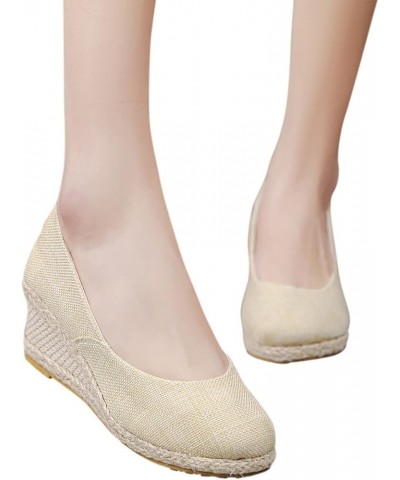 Women's Platform Wedge Heel Espadrille Slip On Pumping Round Toe Shallow Mouth Solid Color Casual Shoes Dressy Comfortable Cu...