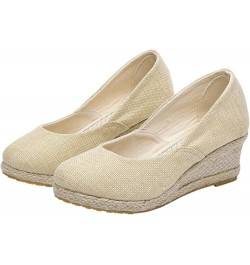 Women's Platform Wedge Heel Espadrille Slip On Pumping Round Toe Shallow Mouth Solid Color Casual Shoes Dressy Comfortable Cu...