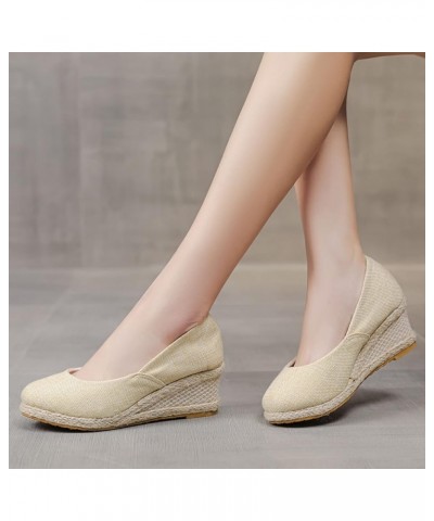 Women's Platform Wedge Heel Espadrille Slip On Pumping Round Toe Shallow Mouth Solid Color Casual Shoes Dressy Comfortable Cu...