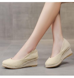 Women's Platform Wedge Heel Espadrille Slip On Pumping Round Toe Shallow Mouth Solid Color Casual Shoes Dressy Comfortable Cu...