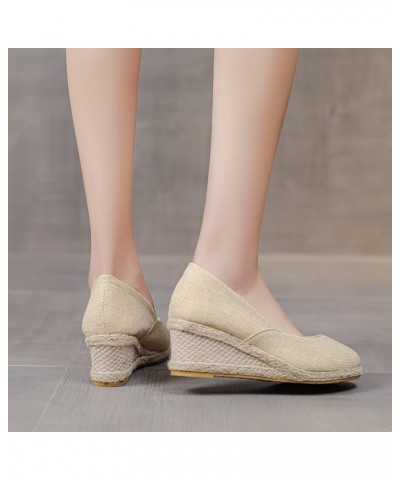 Women's Platform Wedge Heel Espadrille Slip On Pumping Round Toe Shallow Mouth Solid Color Casual Shoes Dressy Comfortable Cu...