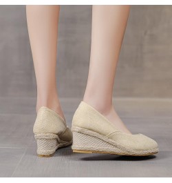 Women's Platform Wedge Heel Espadrille Slip On Pumping Round Toe Shallow Mouth Solid Color Casual Shoes Dressy Comfortable Cu...