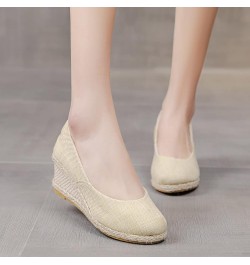 Women's Platform Wedge Heel Espadrille Slip On Pumping Round Toe Shallow Mouth Solid Color Casual Shoes Dressy Comfortable Cu...