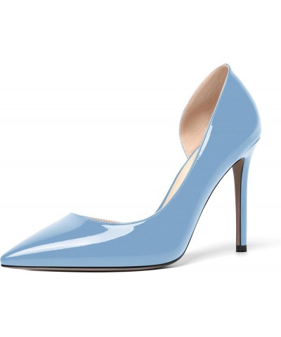 Womens Sexy Fashion Slip On Evening Pointed Toe Patent Stiletto High Heel Pumps Shoes 4 Inch Light Blue $34.44 Pumps