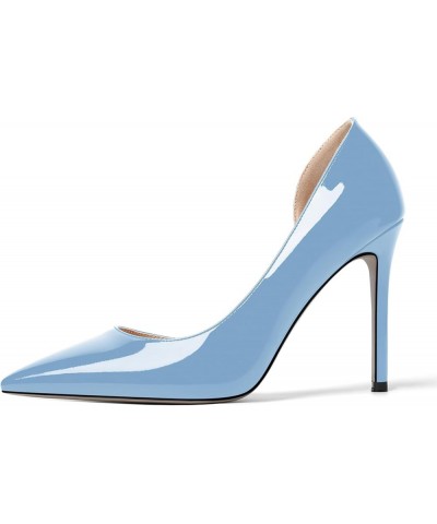 Womens Sexy Fashion Slip On Evening Pointed Toe Patent Stiletto High Heel Pumps Shoes 4 Inch Light Blue $34.44 Pumps