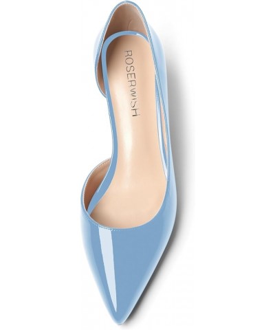 Womens Sexy Fashion Slip On Evening Pointed Toe Patent Stiletto High Heel Pumps Shoes 4 Inch Light Blue $34.44 Pumps