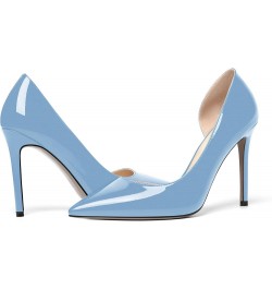 Womens Sexy Fashion Slip On Evening Pointed Toe Patent Stiletto High Heel Pumps Shoes 4 Inch Light Blue $34.44 Pumps