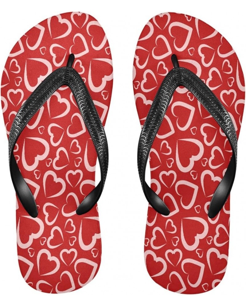 Valentine's Day Hearts Womens Flip Flops Romantic Love Red Summer Beach Sandals Casual Thong Slippers Comfortable Shower Slip...