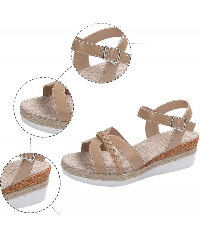 Platform Slide Sandals for Women Platform Espadrilles Sandals Wedge Open Toe Elastic Strap Adjustable Flat Sandal 14-ixpyn-e-...