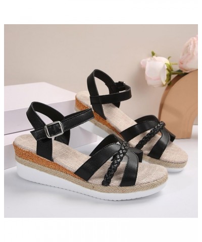 Platform Slide Sandals for Women Platform Espadrilles Sandals Wedge Open Toe Elastic Strap Adjustable Flat Sandal 14-ixpyn-e-...