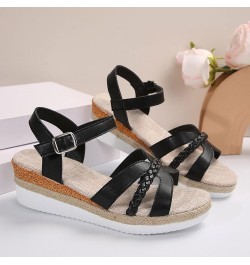 Platform Slide Sandals for Women Platform Espadrilles Sandals Wedge Open Toe Elastic Strap Adjustable Flat Sandal 14-ixpyn-e-...