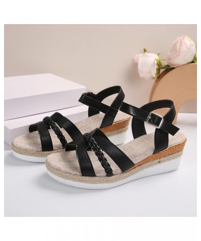 Platform Slide Sandals for Women Platform Espadrilles Sandals Wedge Open Toe Elastic Strap Adjustable Flat Sandal 14-ixpyn-e-...