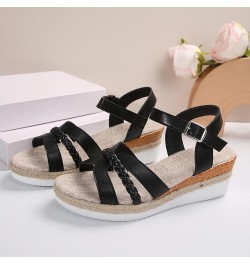 Platform Slide Sandals for Women Platform Espadrilles Sandals Wedge Open Toe Elastic Strap Adjustable Flat Sandal 14-ixpyn-e-...