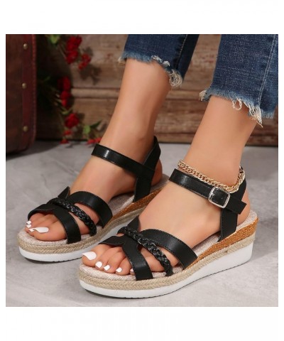 Platform Slide Sandals for Women Platform Espadrilles Sandals Wedge Open Toe Elastic Strap Adjustable Flat Sandal 14-ixpyn-e-...