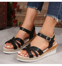 Platform Slide Sandals for Women Platform Espadrilles Sandals Wedge Open Toe Elastic Strap Adjustable Flat Sandal 14-ixpyn-e-...