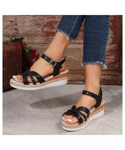 Platform Slide Sandals for Women Platform Espadrilles Sandals Wedge Open Toe Elastic Strap Adjustable Flat Sandal 14-ixpyn-e-...