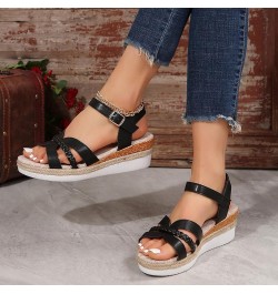 Platform Slide Sandals for Women Platform Espadrilles Sandals Wedge Open Toe Elastic Strap Adjustable Flat Sandal 14-ixpyn-e-...