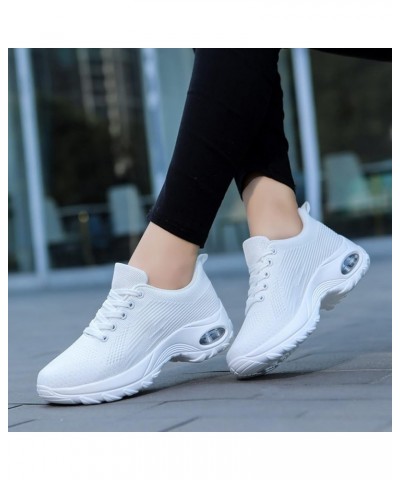 Wide Width Sneakers Women Christmas, Women's Walking Shoes Sock Sneakers Slip on Mesh Wedge Platform Loafers White-g $23.17 A...