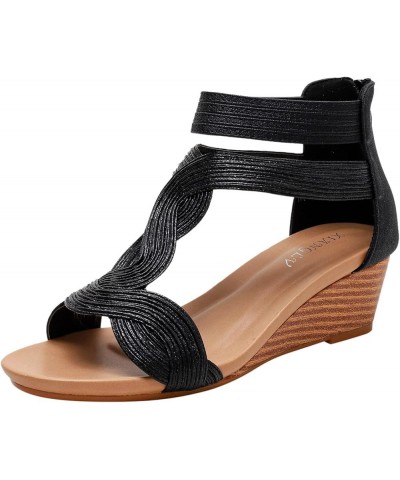 Women's Two Strap Heeled Sandal Heels Open Toe Strappy Sandals Pump Sandals Party for Women Black $18.54 Sandals