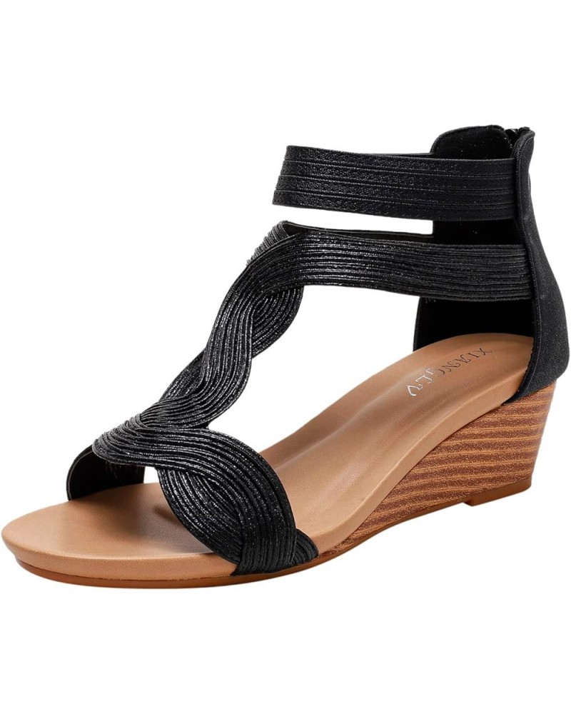 Women's Two Strap Heeled Sandal Heels Open Toe Strappy Sandals Pump Sandals Party for Women Black $18.54 Sandals