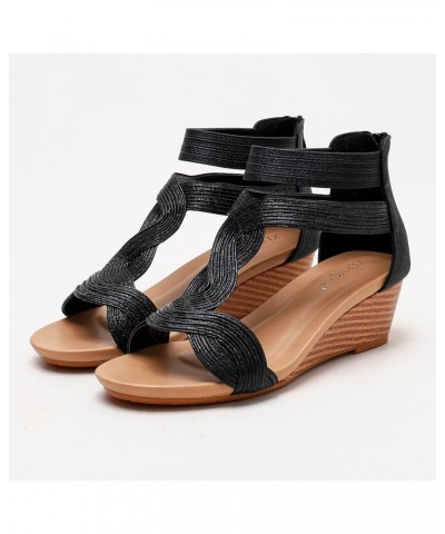 Women's Two Strap Heeled Sandal Heels Open Toe Strappy Sandals Pump Sandals Party for Women Black $18.54 Sandals