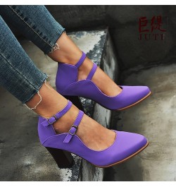 Ladies Animal Print Sandals Women European American Outdoor Shoes Pointed Thick Heel Frosted Buckle Single Gkda-purple $20.26...