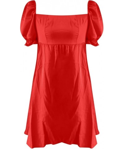 Great Dresses Women Solid Color Short Sleeved Dress High Waist Women's Simple Exquisite Design Red ➤➤ 2024 Dresses for Women ...