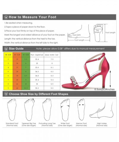 8.5Cm Women's Open Toe High Heel Pumps Satin Ankle Straps Buckle Stiletto Heel Cross Strap Wedding Shoes with Rhinestones Whi...