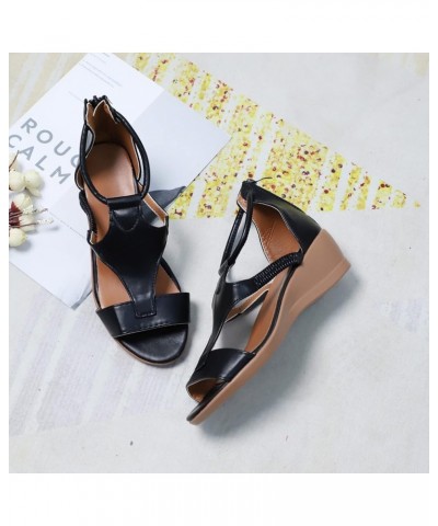 Sandals for Women Casual Summer, Women's Wedge Platform Sandals with Pearl Casual Open Toe Buckle Strappy Sandals Z11 Black $...