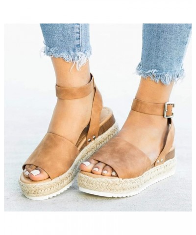 Platform Sandals Women Wedges Sandals Open Toe Ankle Strap Platform Sandals Casual Summer Beach Travel Sandals Shoes B1-brown...