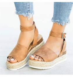 Platform Sandals Women Wedges Sandals Open Toe Ankle Strap Platform Sandals Casual Summer Beach Travel Sandals Shoes B1-brown...