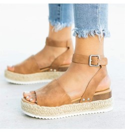 Platform Sandals Women Wedges Sandals Open Toe Ankle Strap Platform Sandals Casual Summer Beach Travel Sandals Shoes B1-brown...